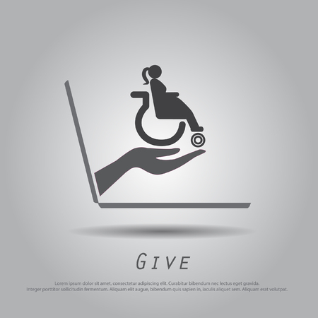 hand hold Maternity wheelchair   from laptop vector icon
 のイラスト素材