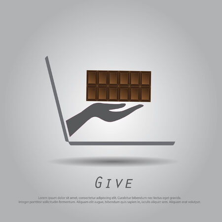 hand hold  chocolate  from laptop vector iconのイラスト素材