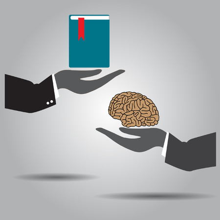 hand exchanging book and  brain vector iconのイラスト素材