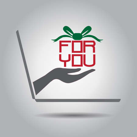 hand hold gift for you from laptop vector iconのイラスト素材