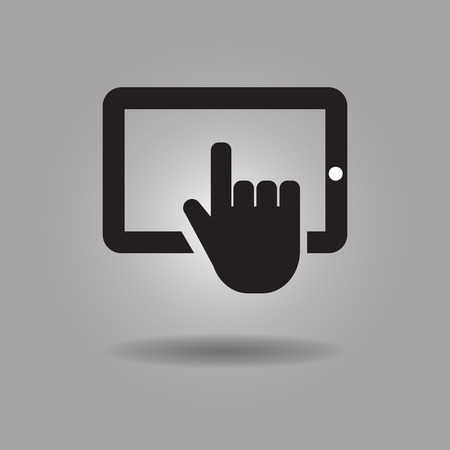 Hand touching tablet screen icon vector illustration eps10 on grey backgroundのイラスト素材