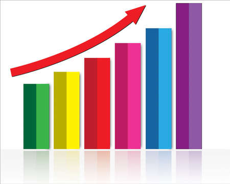 Business graph with red rising arrow over white background with reflectionのイラスト素材