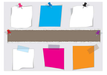 vector paper notes with push pin and paperclipのイラスト素材