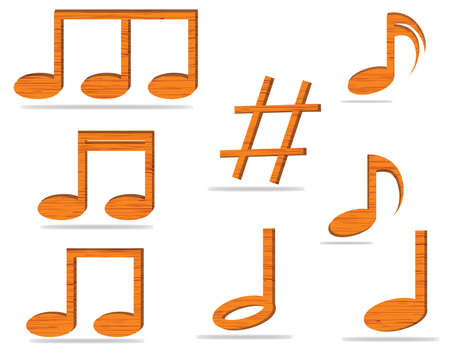 Set of music notes vector made of wood のイラスト素材