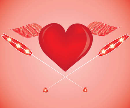 red heart with arrows isolated on red background. Valentine's day conceptのイラスト素材