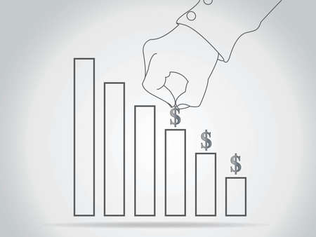 chart icon with hand, vector illustration. Flat design styleのイラスト素材