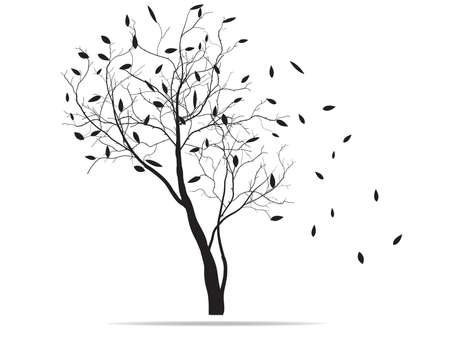 tree silhouette with fallen leavesのイラスト素材