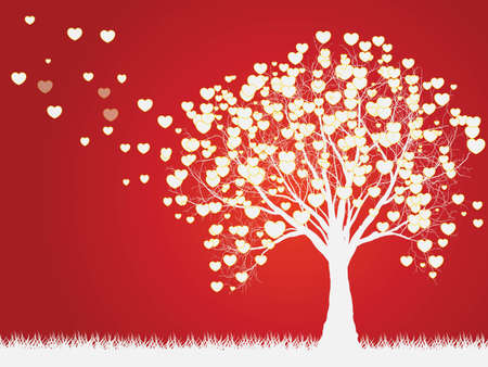 Love tree with hearts on a grass, illustrationのイラスト素材