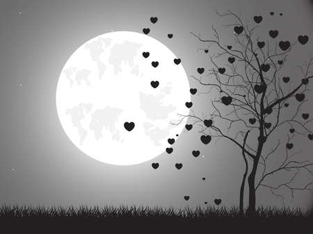Love tree on background moon, illustrationのイラスト素材