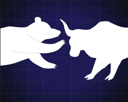Bull and bear stock market trends on them. Vector illustration.のイラスト素材
