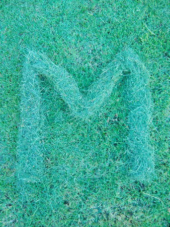grass letter M isolated on grass backgroundの写真素材