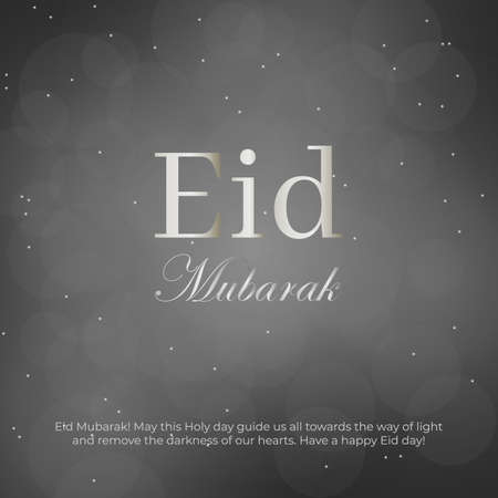 Eid Mubarak beautiful silver design. Greeting card with shiny text and night background. Stock vectorのイラスト素材
