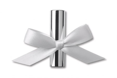 a silver lipstick tube with a white bow, perfect for a luxury gift or special occasion purchase onlineの素材