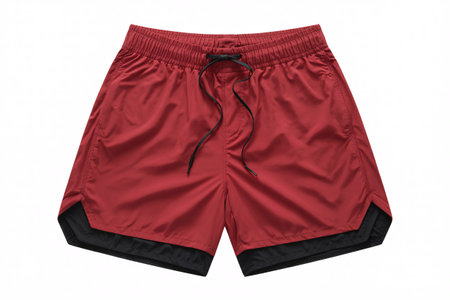 red athletic shorts with black liner, perfect for running, gym workouts, and other athletic activitiesの素材