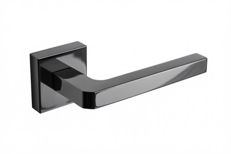 sleek black door handle with a modern square design, perfect for interior or exterior doors and hardwareの素材
