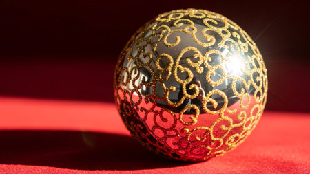 Christmas ball on a red background. Christmas and New Year holidays background.の素材