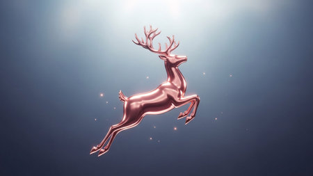 3d rendering of a golden reindeer on a blue backgroundの素材