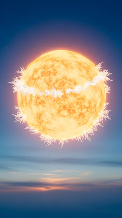 Frosty moon in the blue sky. 3D rendering.の素材