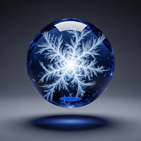Snowflake in a crystal ball on a dark background. 3d renderの素材