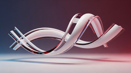 Abstract 3D rendering of twisted ribbons in white and red colorsの素材