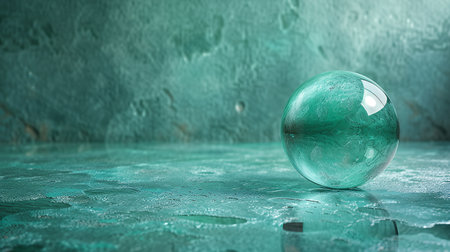 A glass marble floats on a serene water surface, creating a captivating reflection.の素材