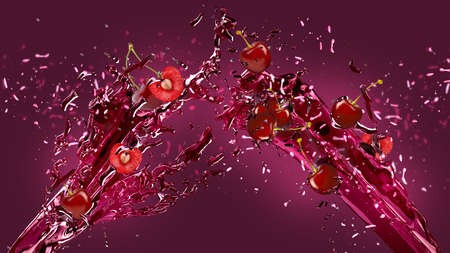 Fresh apples in apple juice splash over dark backgroundの写真素材