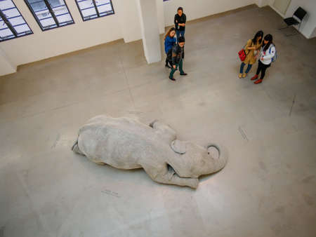 Shanghai - April 17: the exhibition of Kher's sculpures, bindi paintings in the Rockbund Art museum from Jan. 11 to April 30 in Shanghai, Chinaのeditorial素材