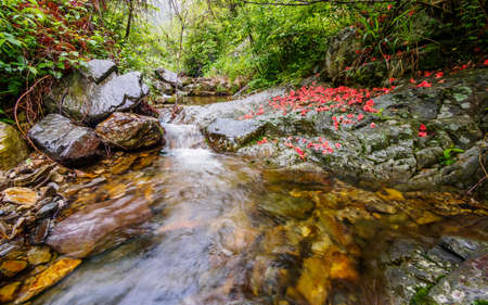 Huihang Ancient Trail Hiking Tour   Image using slow shutter speed, waterfall and river in mountains between Anhui and Zhejiang, Chinaの写真素材