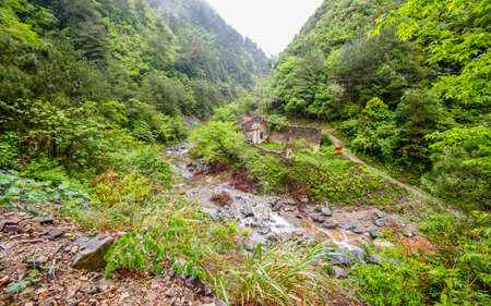 Huihang Ancient Trail Hiking Tour,  crashed house in mountains between Anhui and Zhejiang, Chinaの写真素材