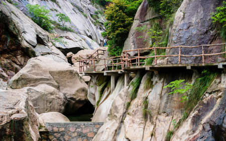 Huihang Ancient Trail Hiking Tour, pier in mountains between Anhui and Zhejiang, Chinaの写真素材