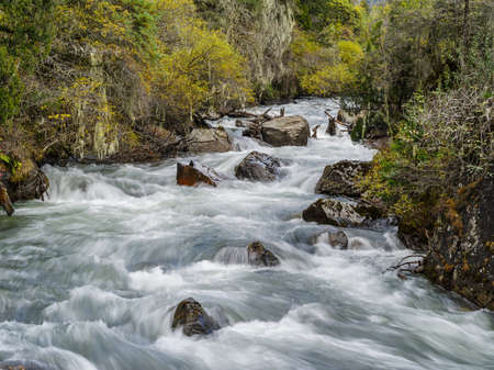 Long exposure shot of mountain river in Sichuan province, China.