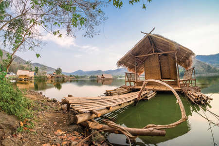 Beautiful view of lake (Khao wong resevoir) in eveningの写真素材