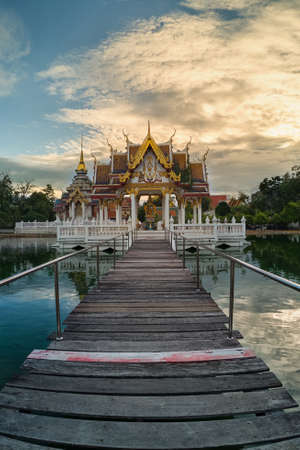 The Central pagoda designed water at Lai temple, Lopburi , Thailandの写真素材