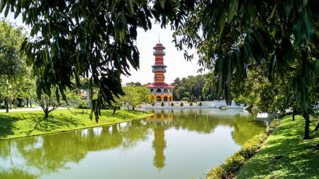 Ayutthaya, Thailand - July 31, 2017 : Ho Withun Thasana, or Sages' Lookout, landmark at Bang Pa-In Royal Palace, Thailand.のeditorial素材