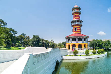 Ayutthaya, Thailand - July 31, 2017 : Ho Withun Thasana, or Sages' Lookout, landmark at Bang Pa-In Royal Palace, Thailand.のeditorial素材