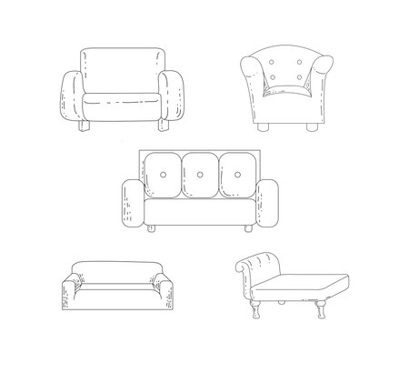 Set of Outline Sketch SOfa Furniture at Home Vectorの写真素材