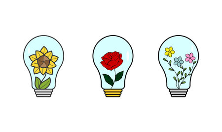 Collection of Colored Flowers on Lightbulb Vector