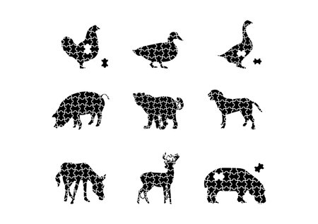 Collection of Puzzle Animal Black Silhouette Vectorのイラスト素材