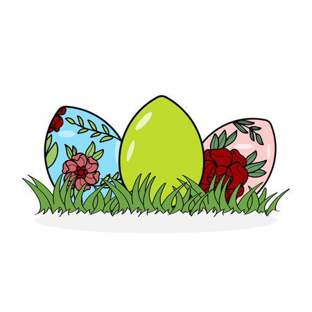 Illustrations of Easter Egg Floral on Grass Vectorのイラスト素材