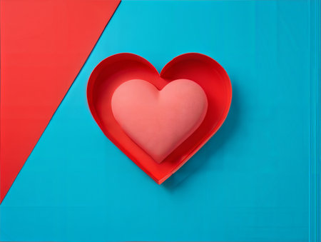 mothers day concept colourful Red Heart Shape with Cut-Out Center on Red Backgroundの素材