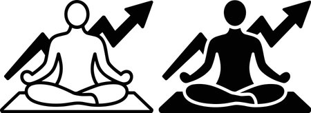 Meditation with rising arrow yoga icons for fitness and wellness growth. Posture, poses, and stretching vector art.のイラスト素材