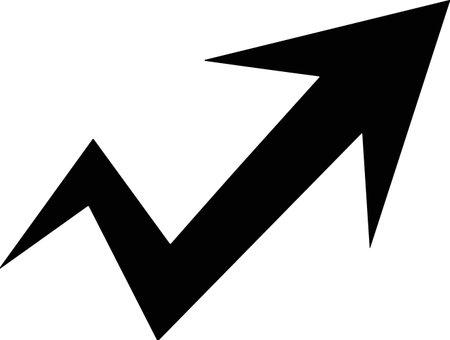 Black zigzag arrow symbol pointing upwards indicating growth, success, development, and a positive trend. Represents increasing profits, business growth, and positive progress. Modern graphic element.のイラスト素材