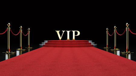 Red Event Carpet, Stair and Gold Rope Barrier Concept of Success and Triumphの写真素材