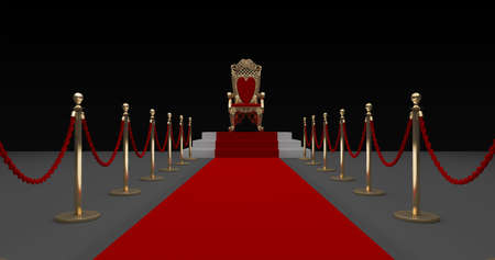 Royal red chair on red carpet and black background, VIP throne, Royal Red throne, 3d renderingの写真素材