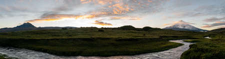 Panoramic view of Cotopaxi volcano in a sunriseの写真素材
