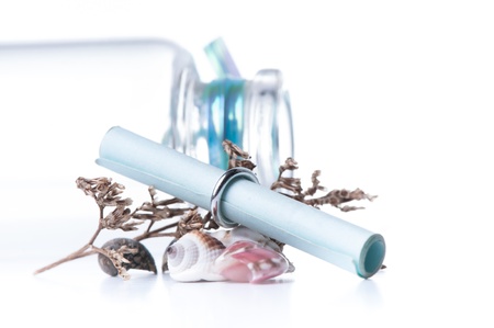 Message in a bottle concept over white backgroundの写真素材
