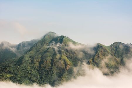 morning mountain with fogの写真素材