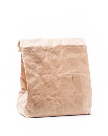 Brown Paper Bag  with Copy Space Isolated on White Background.の写真素材