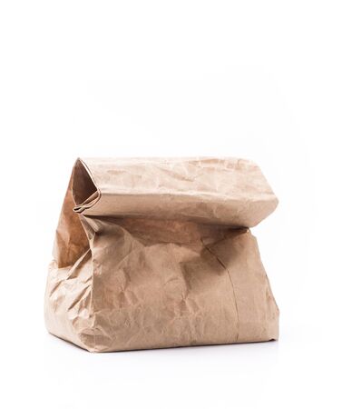 Brown Paper Bag  with Copy Space Isolated on White Background.の写真素材