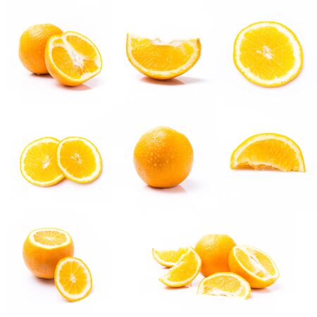 Set fresh oranges collection isolated white backgroundの写真素材